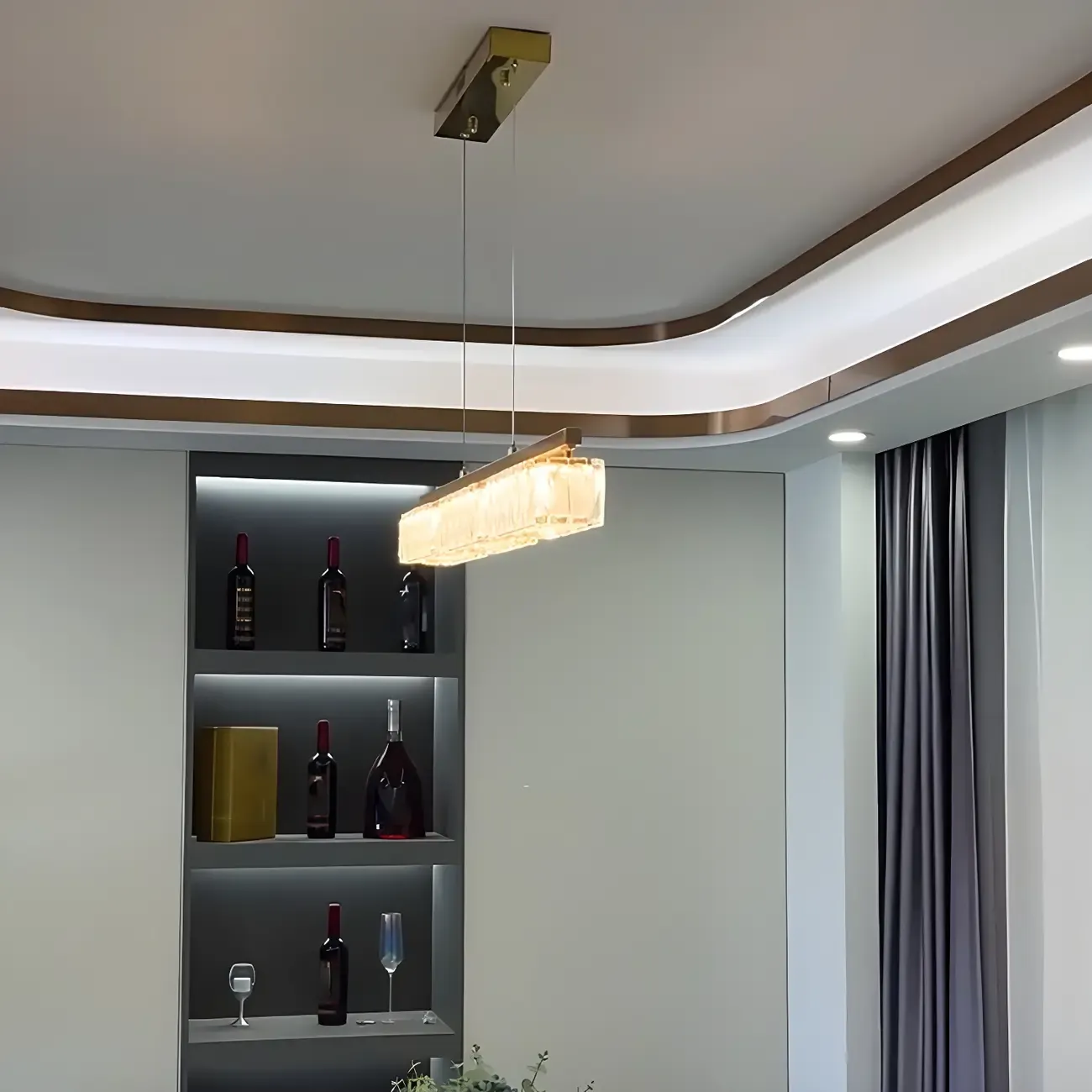 Kitchen Modern Crystal Gold Rectangular Pendant Light