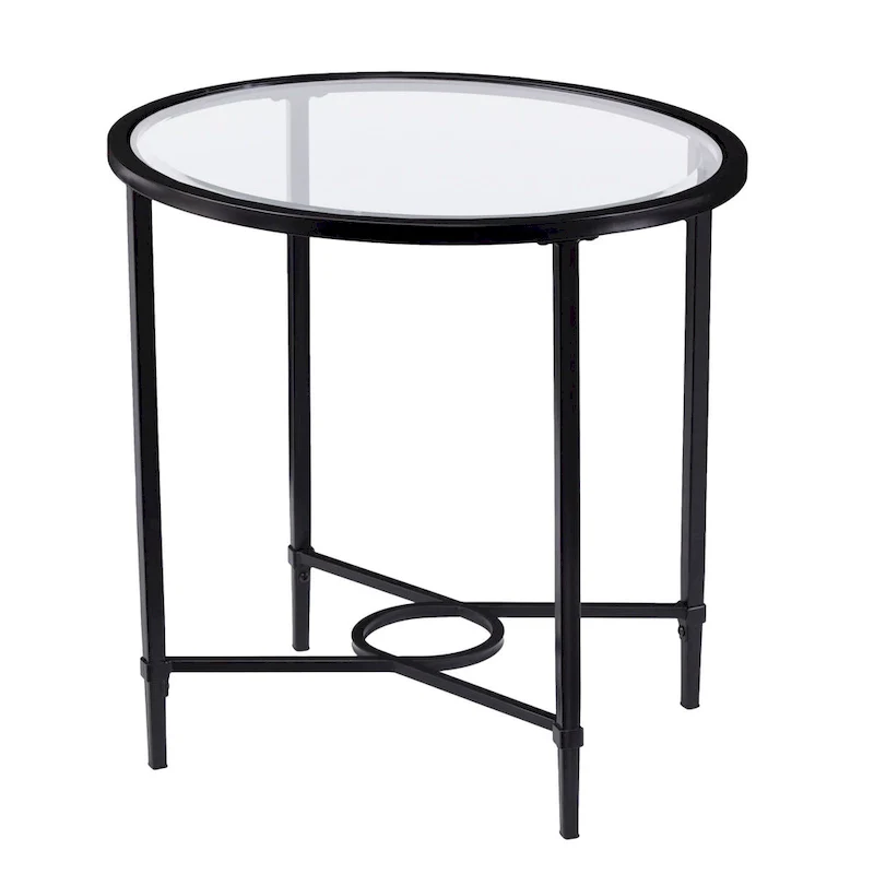 Black Metal Oval End Table - Clear Glass Top 25