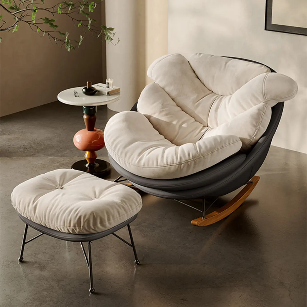 Modern Ergonomic Upholstered Rocking Chair Optional Ottoman