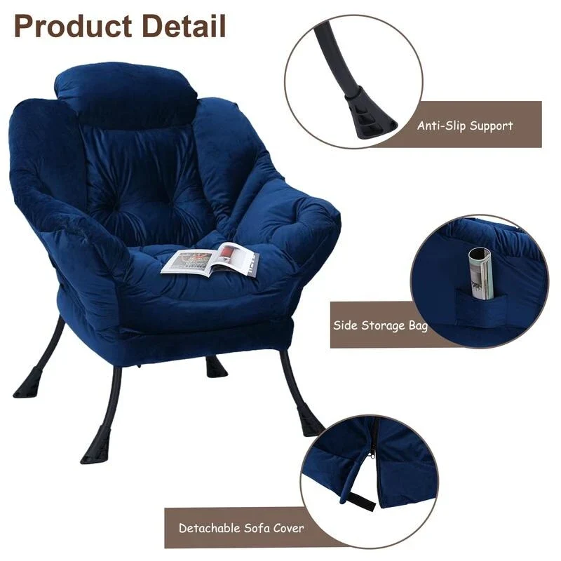 Modern Cotton Thick Padded Lazy Chair With Folding Ottoman