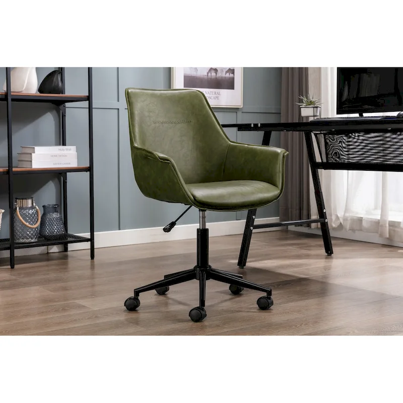 Porthos Home Jamar PU Leather Office Chair with Metal Roller Base