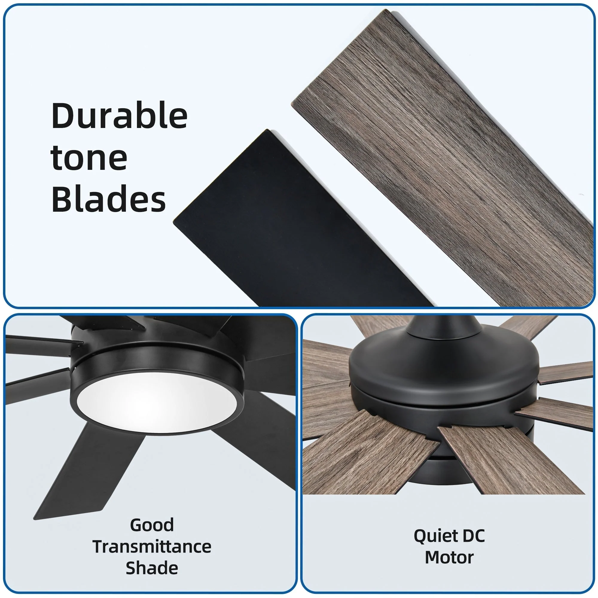 Moasis Matte Black 60-in 8-Blade Ceiling Fan with LED Light and Remote Control - 60