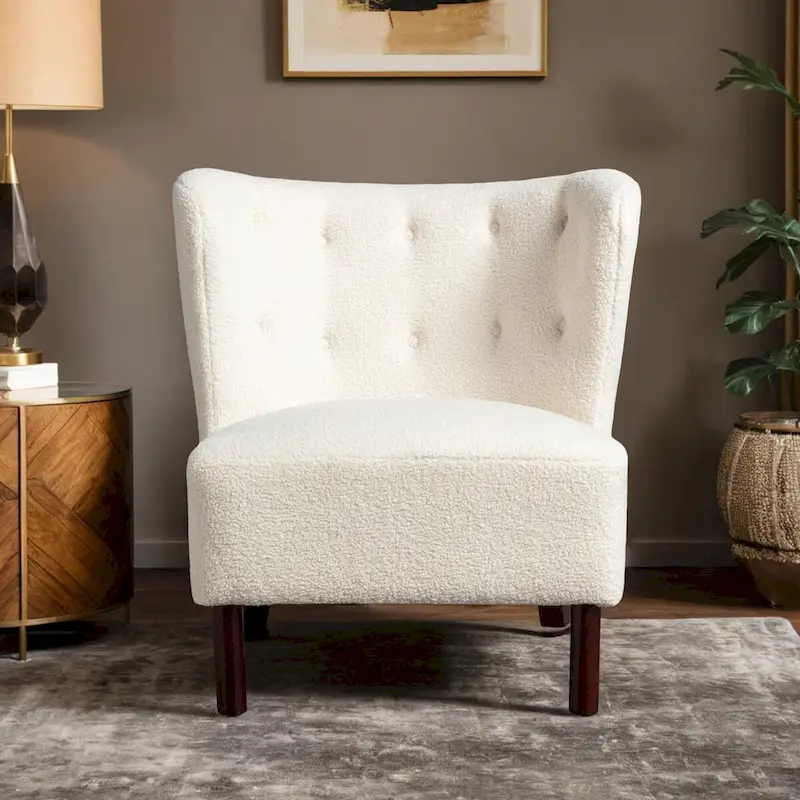 Accent Chair, Upholstered Armless Chair Lambskin Sherpa Single Sofa Chair with Wooden Legs, Modern Reading Chair for Living Room