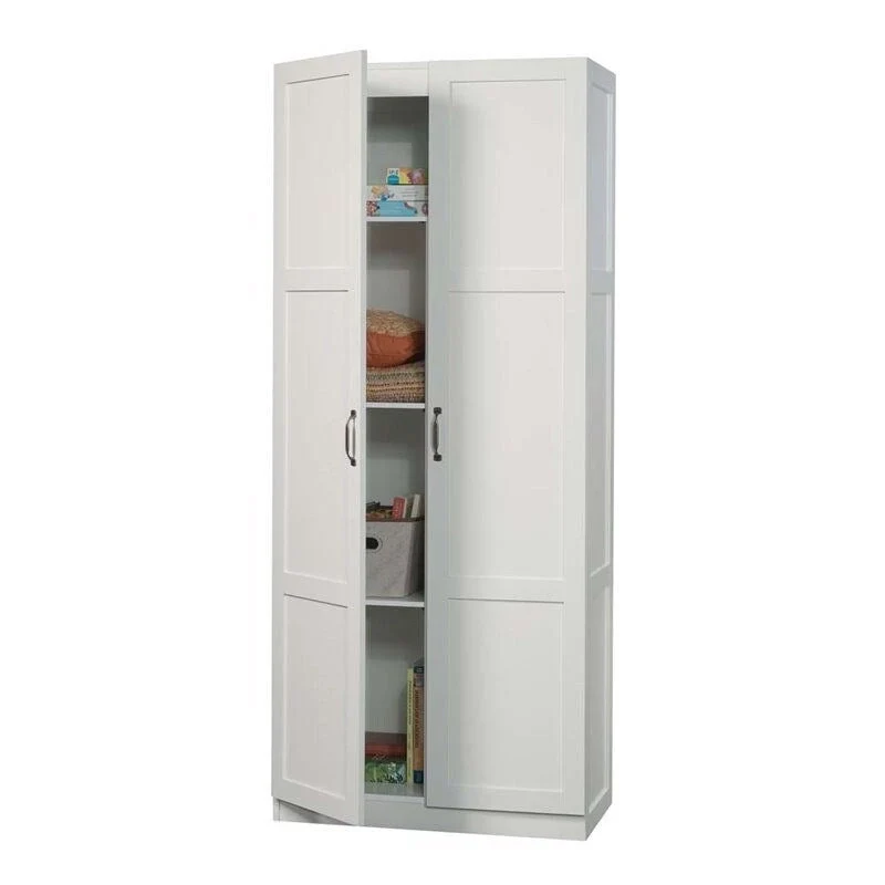 White Wardrobe Storage Cabinet with 4 Shelves and Panel Doors - 16D x 30W x 71H