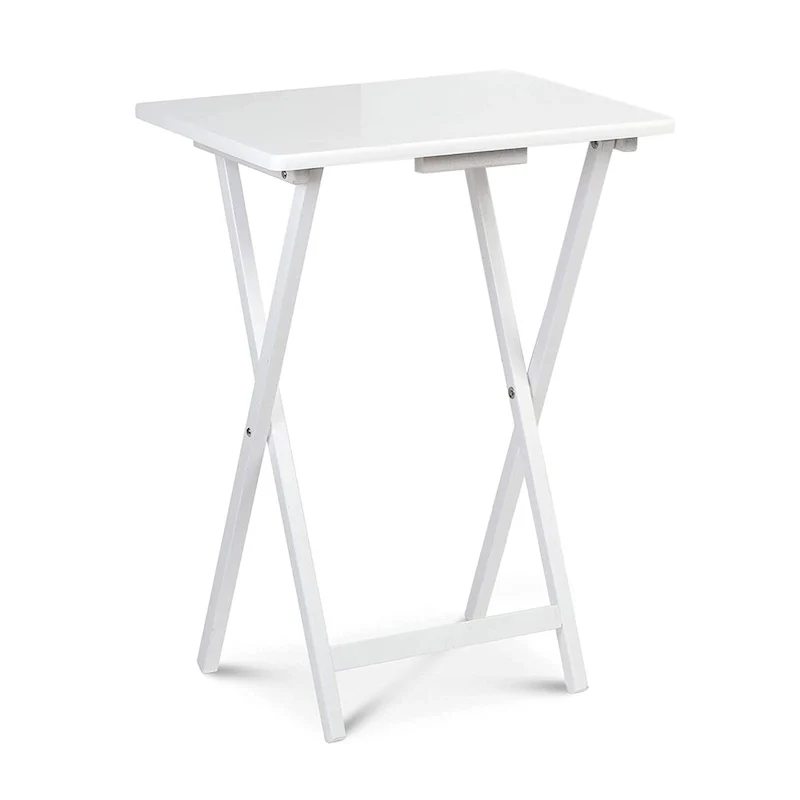Solid Wood Compact Folding TV Tray and Snack Tables, White, 2 Piece Set