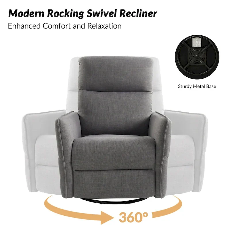 Curtis Rocker Swivel Recliner with Two Side Pockets by HULALA HOME