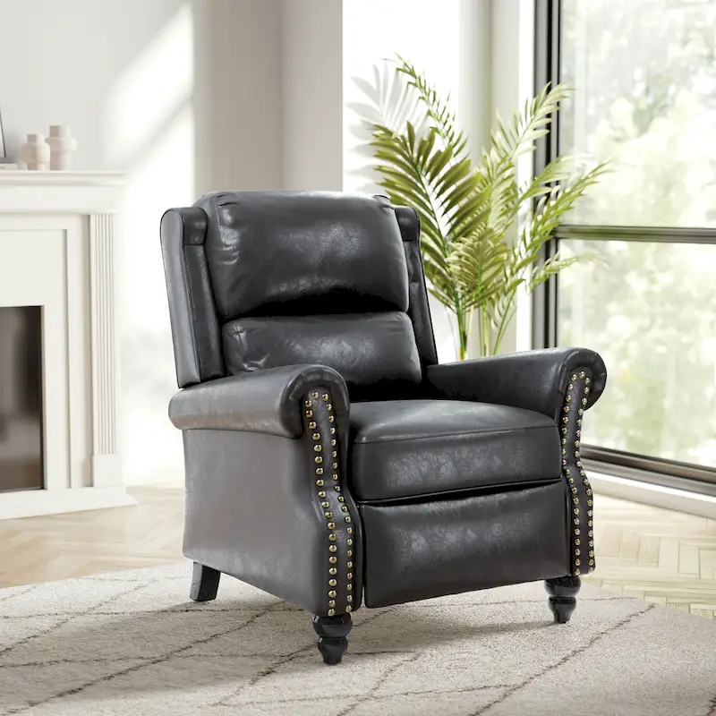 Nail-head Padded Seat Pushback Recliner Chair