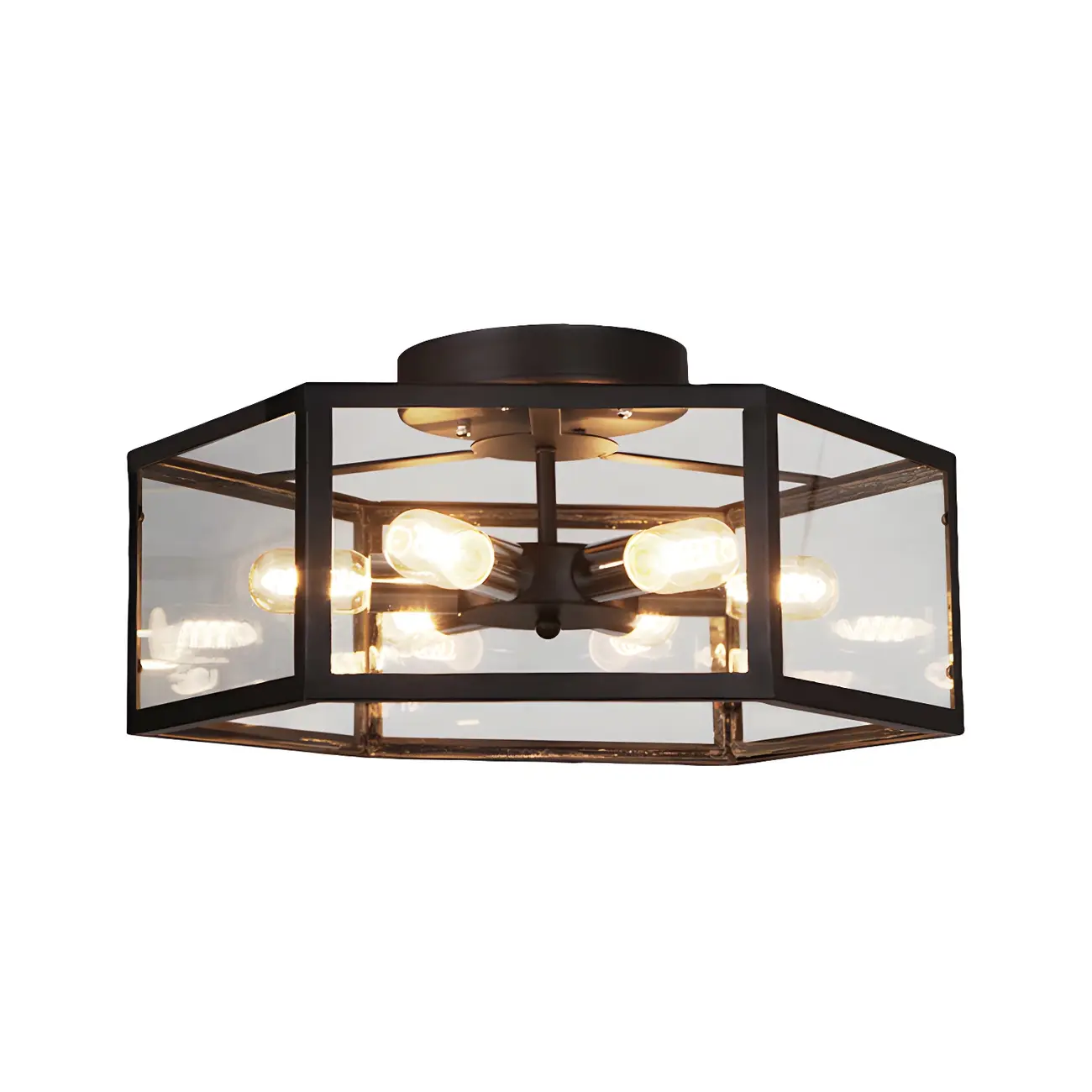 Industrial Black Hexagon Metal Semi Flush Ceiling Light