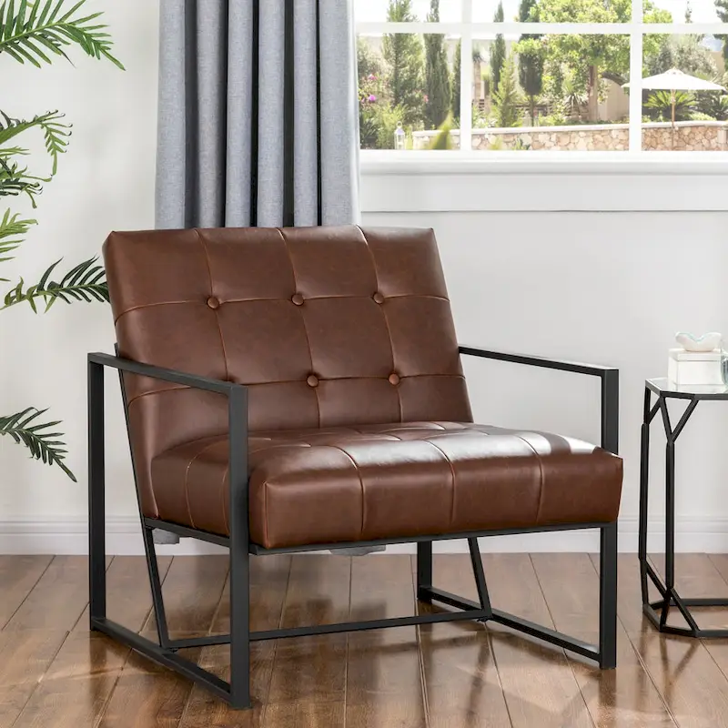 Glitzhome 29.50W Mid-Century PU Leather Tufted Accent Chair - 29.5W x 30.5H x 29.25D