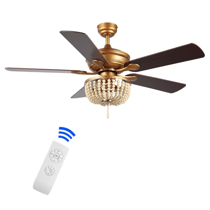 Quinn 52  3-Light Rustic Farmhouse Iron/Wood Bead Mobile-App/Remote-Controlled LED Ceiling Fan, by JONATHAN Y
