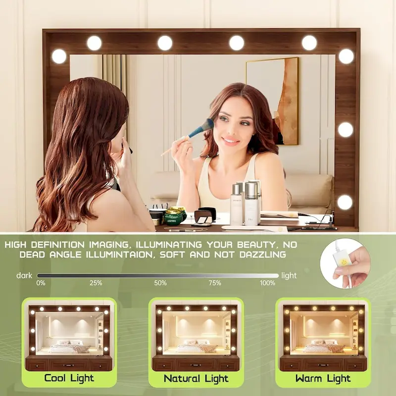 43.3  Wide Makeup Vanity Dressing With Lighted Mirror and Stool