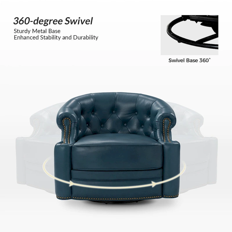 Felipe Modern Genuine Leather Swivel Chair With Tufted Back By HULALA HOME