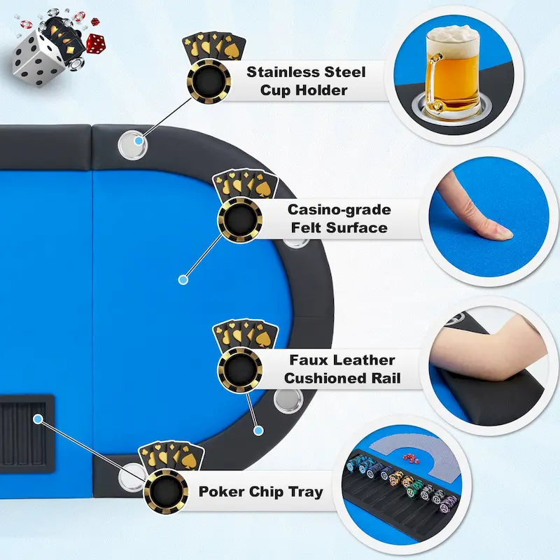 AVAWING 9 Players Game Poker Table Casino Leisure