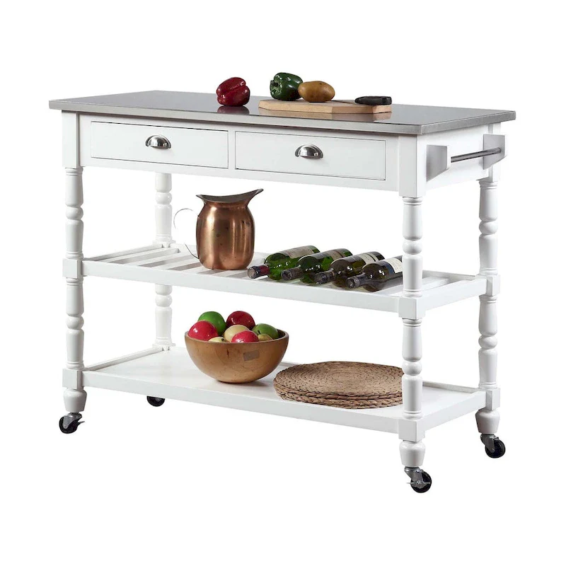 Convenience Concepts French Country 3 Tier Stainless Steel Kitchen Cart with Drawers