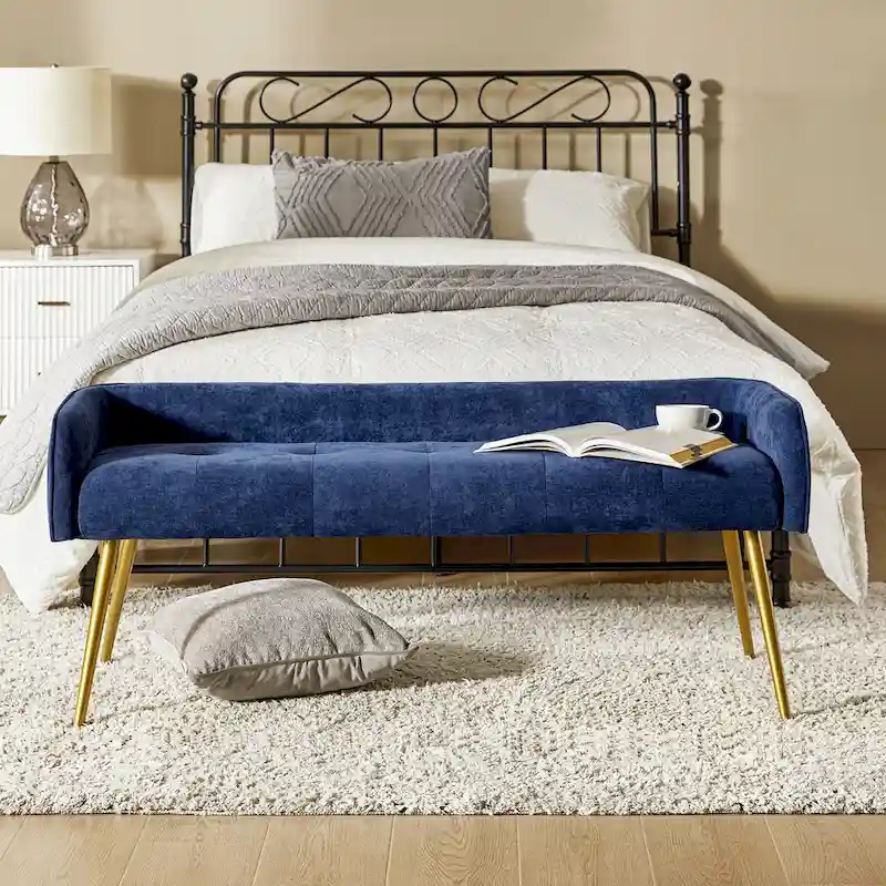 Luis Modern Upholstered Low Back Bench with Sturdy Golden Metal Tapered Leg by HULALA HOME