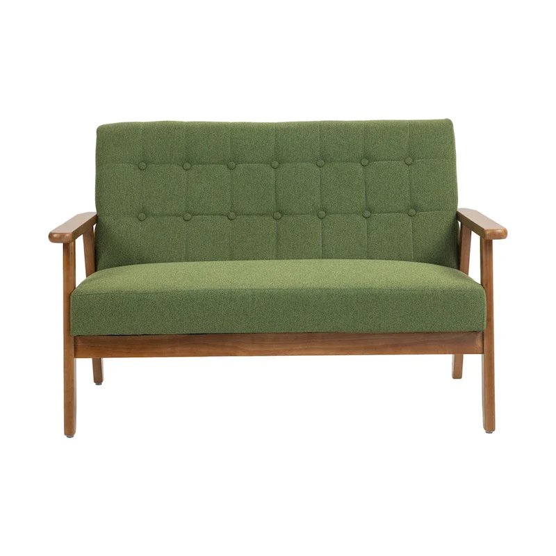 Mid-Century Linen/PU Upholstered Wood Frame Tufted Loveseat Sofa