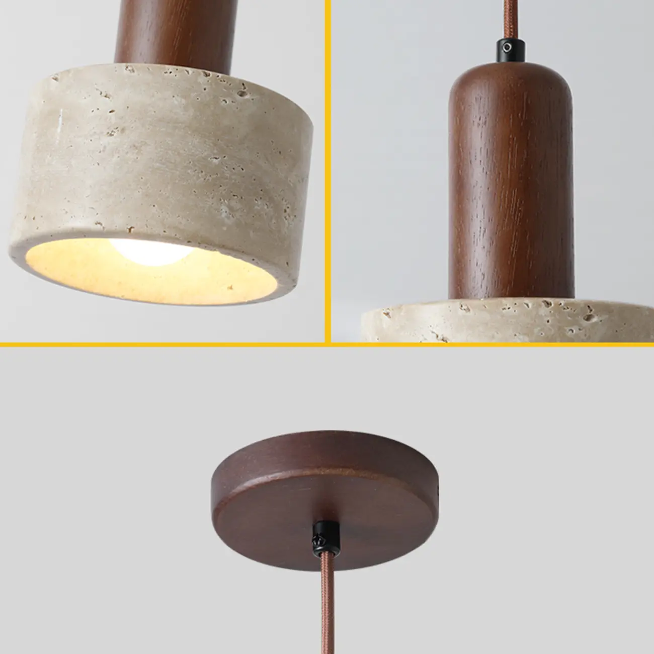 Cylinder Wood Stone Rope Bedside Pendant Light