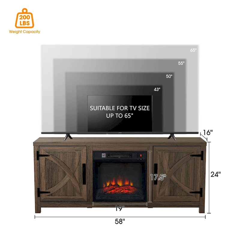 58-inch Farmhouse Electric Fireplace TV Stands Console Table with Electric Fireplace