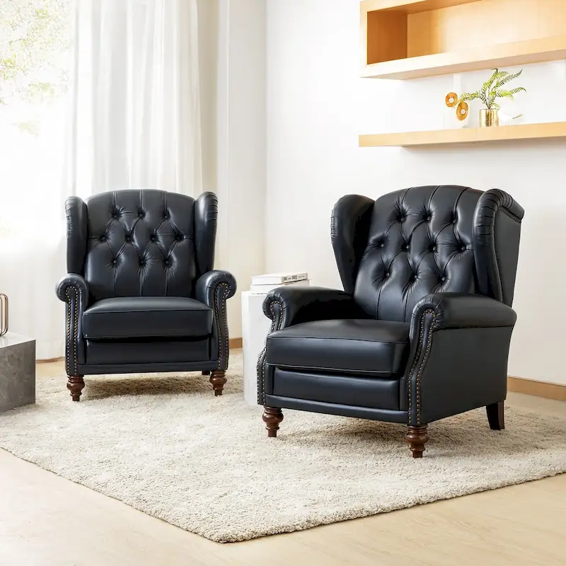 Alex Classic Wingback Leather Armchair with Nailhead Trim Set of 2 by HULALA HOME
