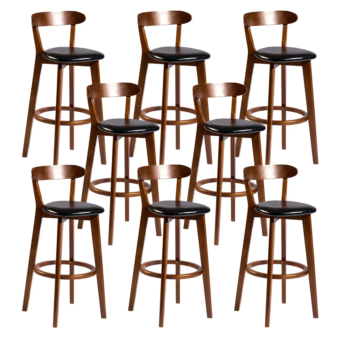 Wooden Upholstered Low Back Bar Height Stools Set of 2