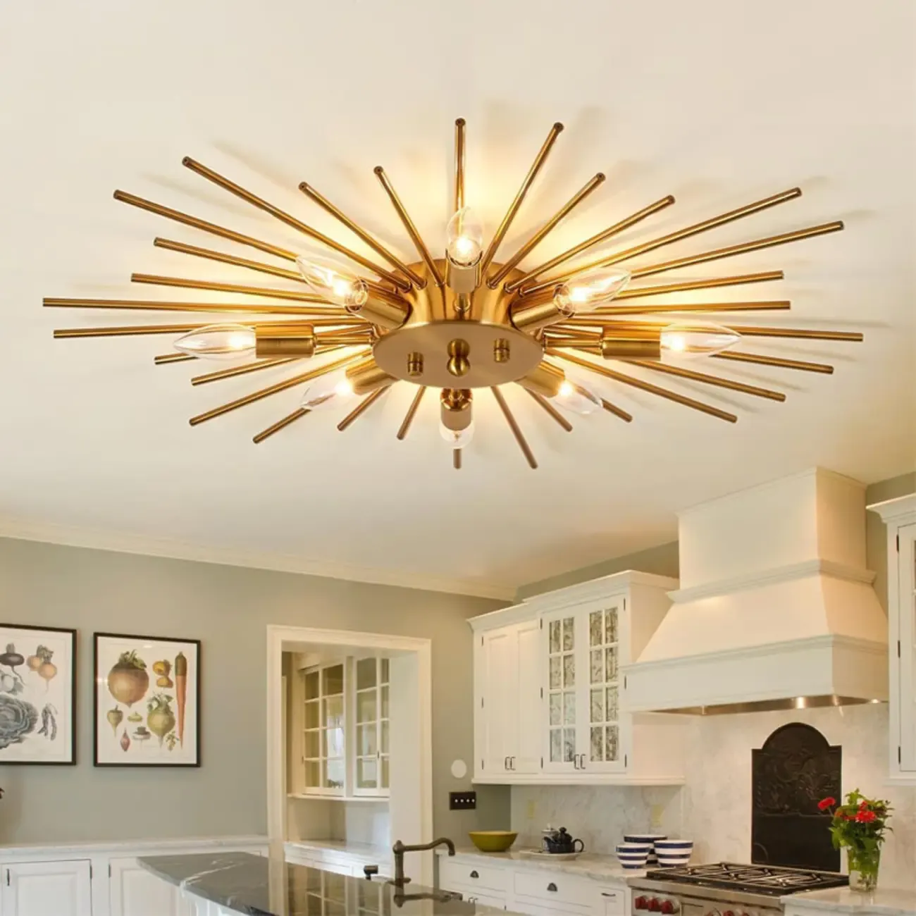 Gold Starburst Sputnik Flush Mount Ceiling Light