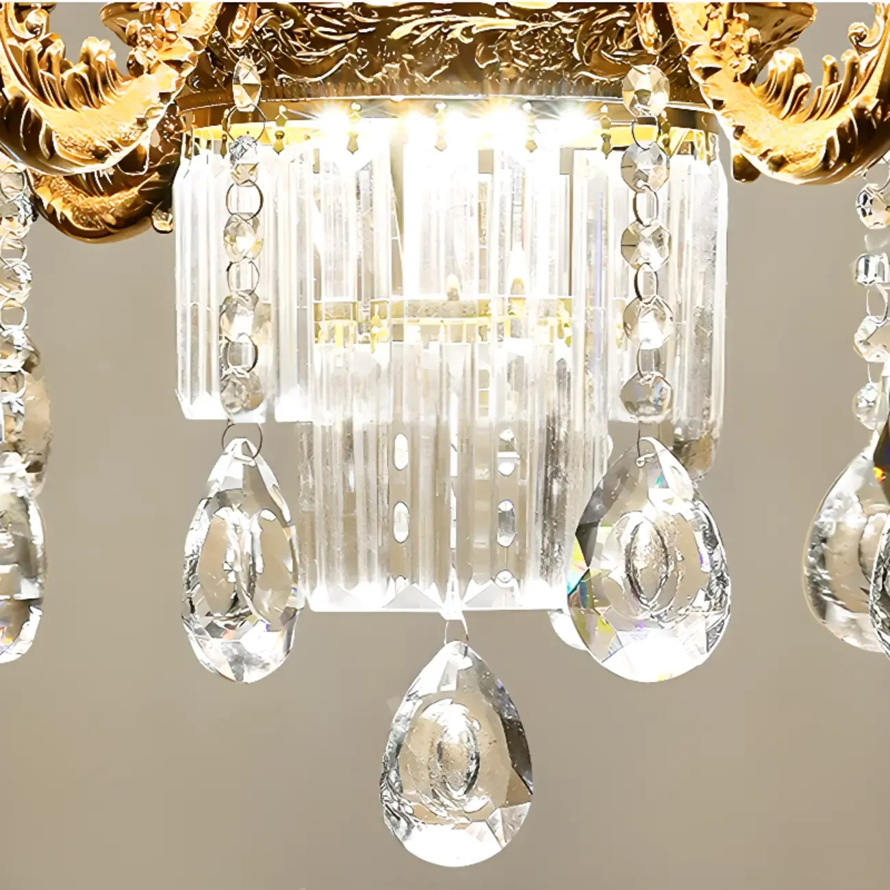 Adjustable Luxury Gold Flower Shape Clear Glass Chandelier