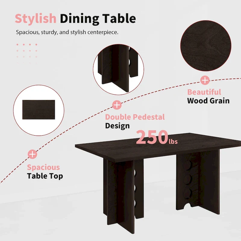 Modern Double Pedestal 6-Piece Dining Table Set with 4 Dining Chairs & 1 Bench