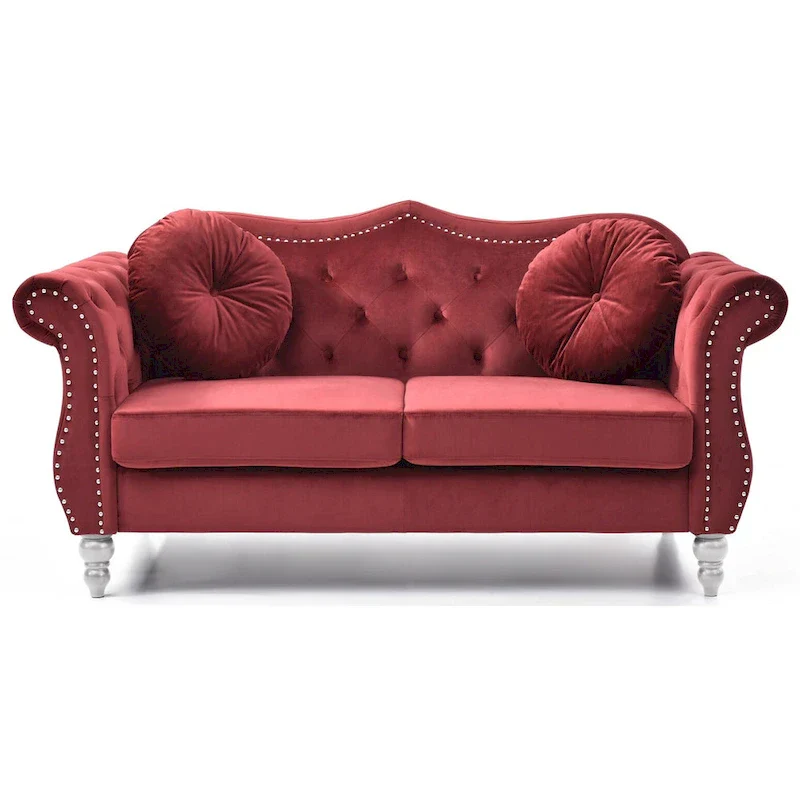 Hollywood 68 in. Velvet Chesterfield Loveseat with 2-Throw Pillow - 68L x 35W x 34H
