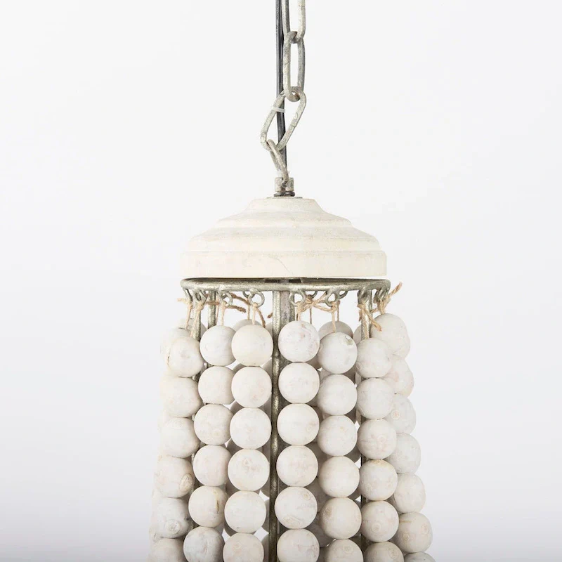 Phillum Silver Metal & White Wood Beaded Six Bulb Chandelier - 29 W x 29 D x 37 H