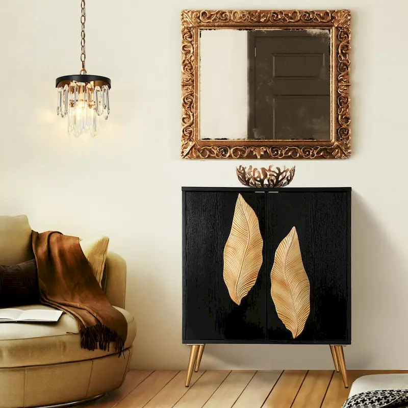 Vintage 2-Door Accent Cabinet Sideboard Buffet Antique Gold Storage Shelf for Living/ Dining Room - W15.5x L31.5x H37