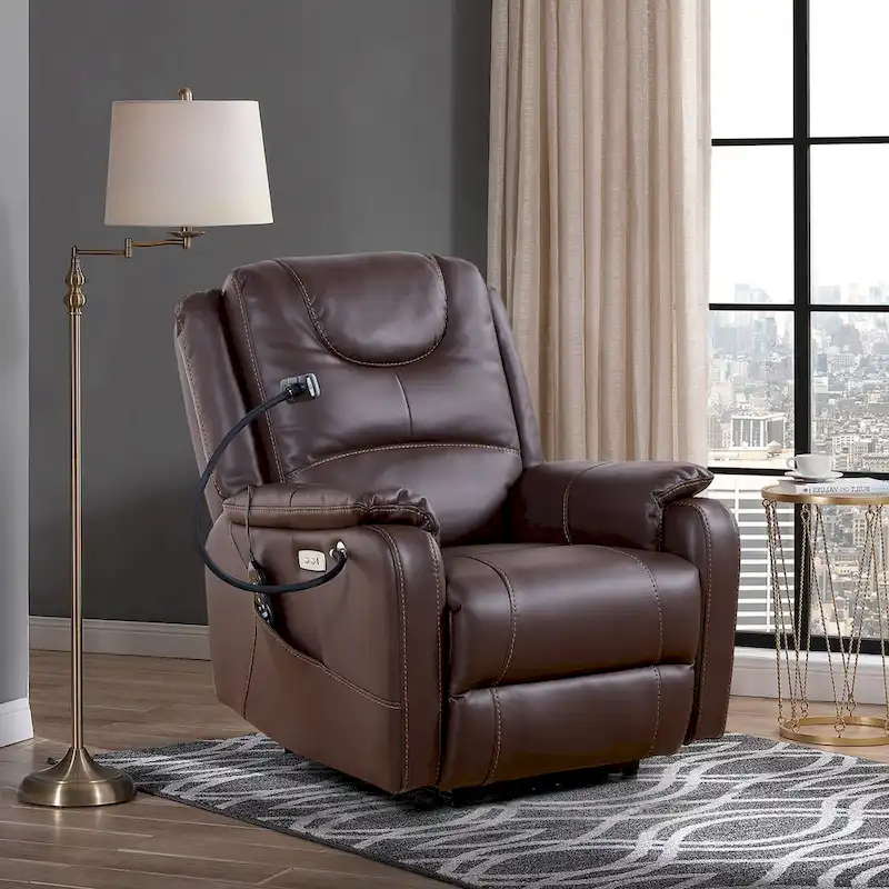 Liyasi Zero Gravity Power Recliner with comfortable lying degree, Massage, Heating and Phone Holder, Side Pockets, USB Charge Po