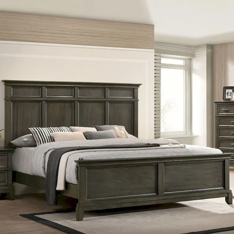 Furniture of America Evva Traditional Grey 5-Piece Panel Bedroom Set