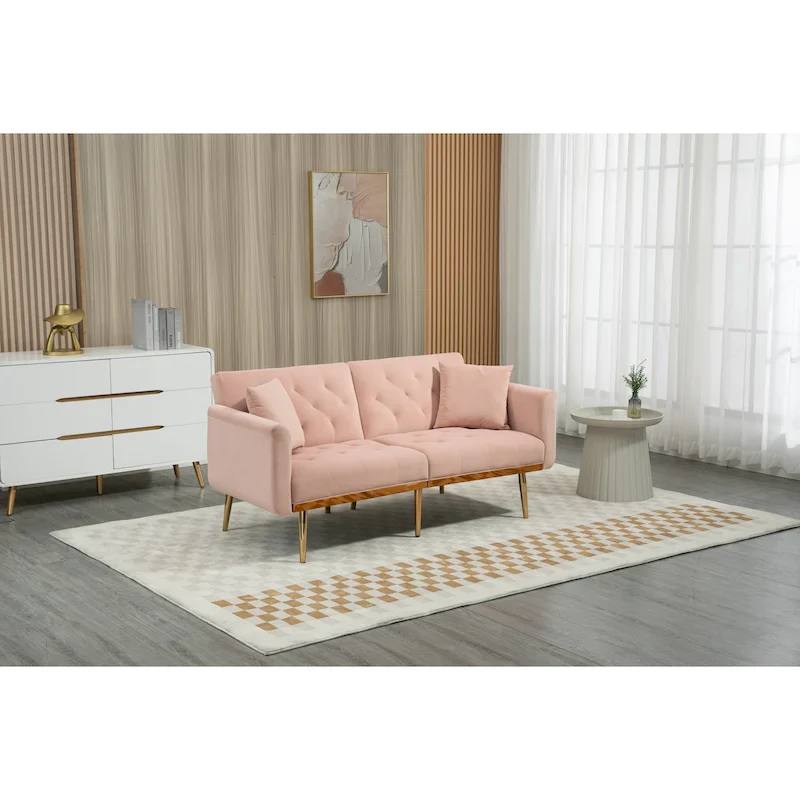 65.35 Velvet Futon Sofa Bed with Adjustable Backrest