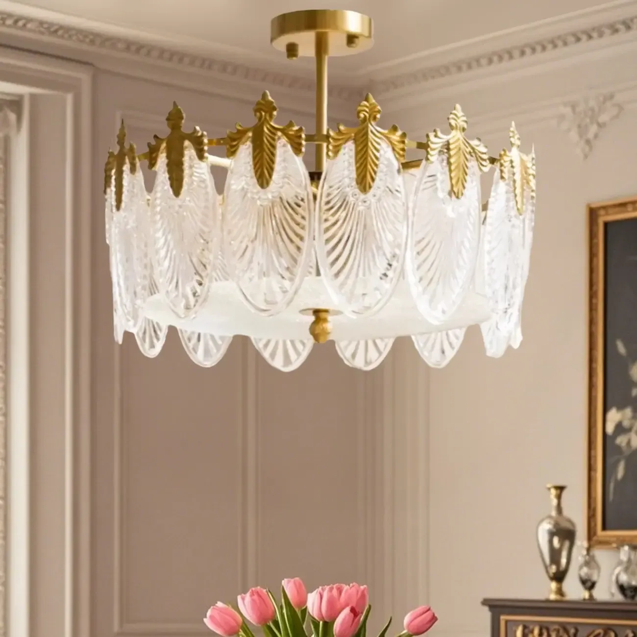 Vintage Glass Leaf Round Ceiling Light for Living Room Elegance