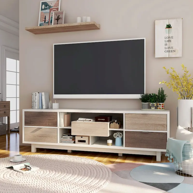 Yave Mid-century Modern White 70-inch Wood 2-Drawer TV Console