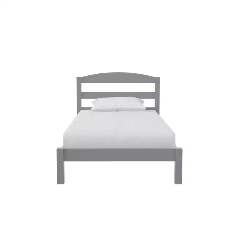 Gray Wooden Platform Bed with Headboard, Twin, 1-Person