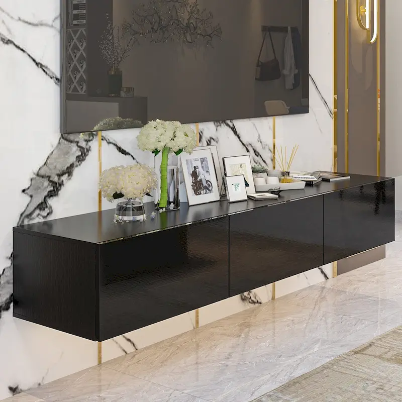 63 TV Stand Hanging TV Consoles Wall TV Cabinet with LED Entertain