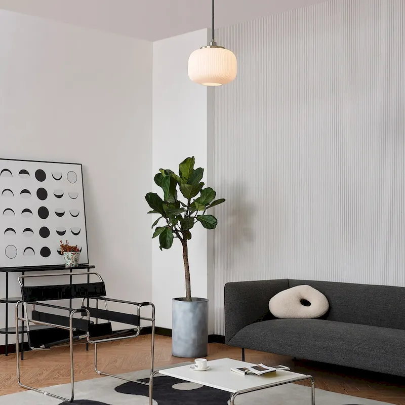 Novogratz x Globe Lily 1-Light Matte Brass Pendant Lighting with Frosted Ribbed Glass Shade - one size