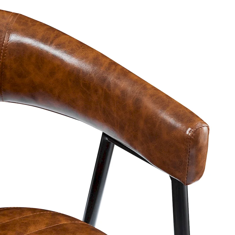 Roomfitters 26 PU Upholstered Counter Stools, Set of 2 Bar Height Chairs with Iron Frame, Backrest, Footrest and Arms, Brown