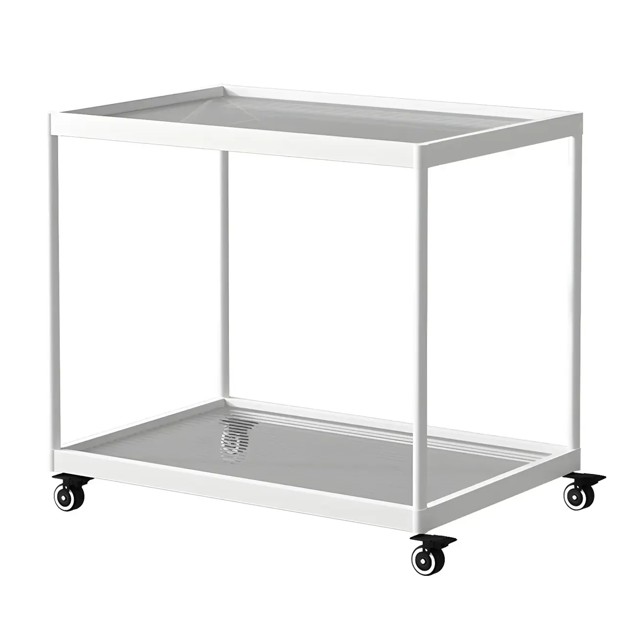 Gold Glass Rectangular Top Shelf Side Table on Wheels