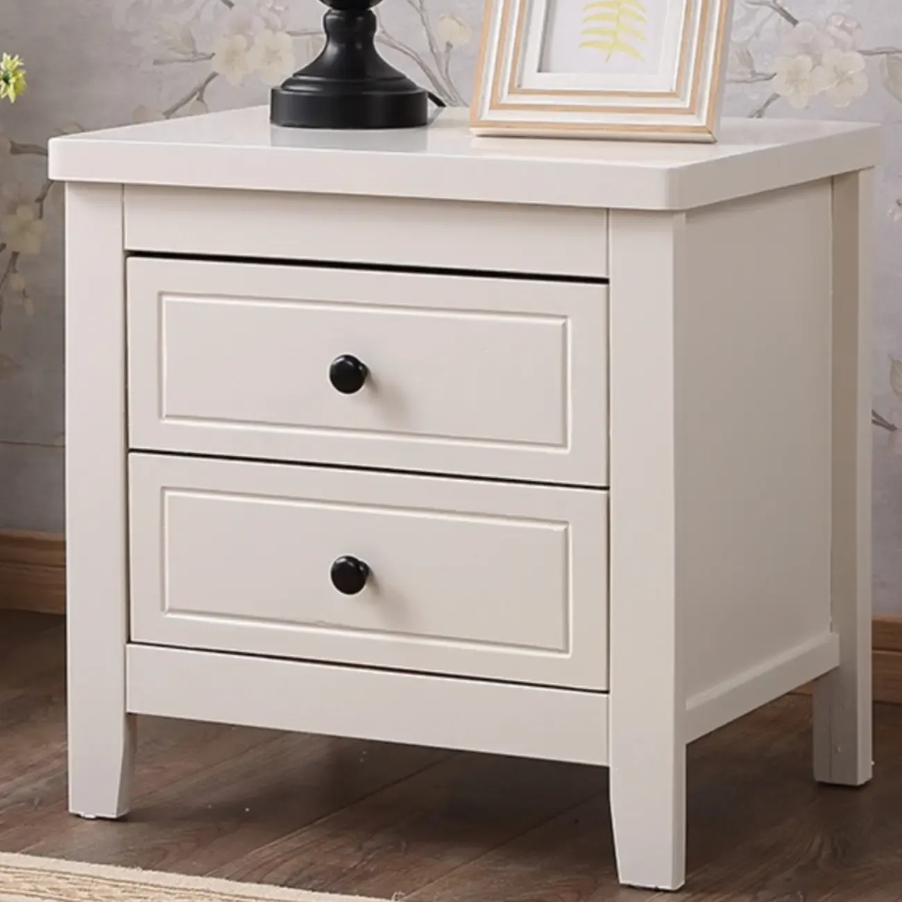 Antique 2 Tiers Drawer Wooden Grey Nightstand