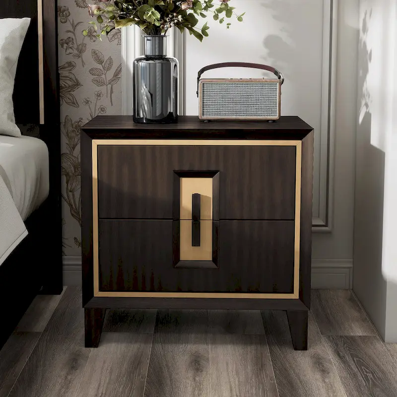Furniture of America Nyx Modern 2-Drawer Espresso & Gold Nightstand