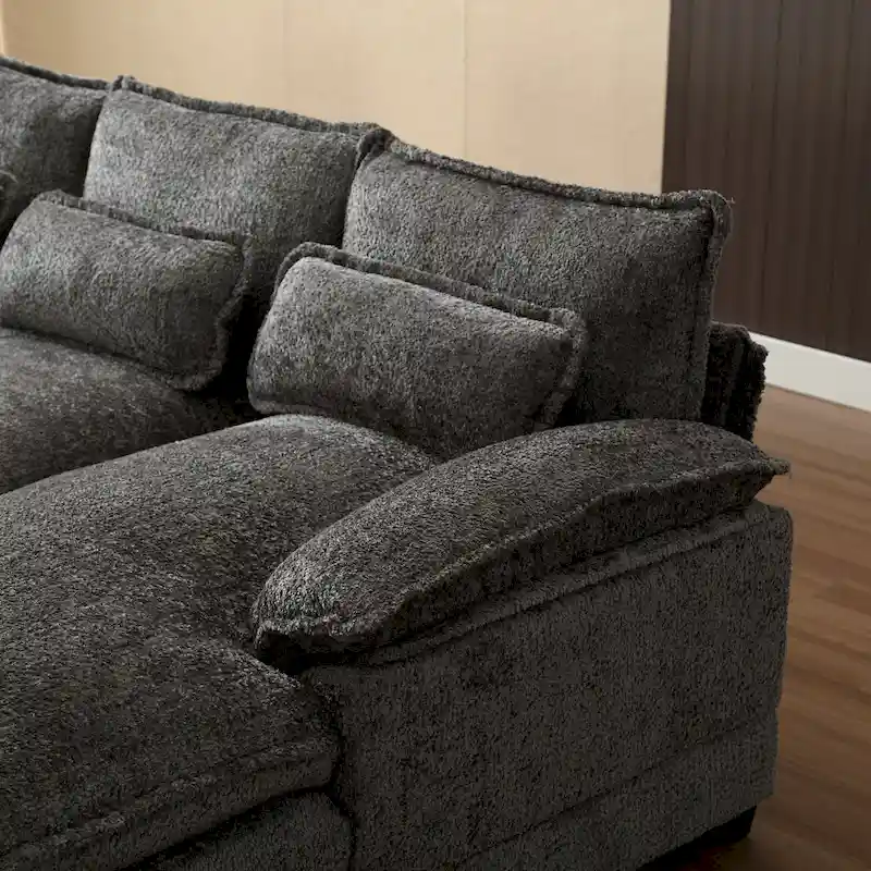 110.63 Modern U-Shaped Chenille 4 Seater Sectional Sofa with Double Cushions, 2 Chaise and High-Density Foam