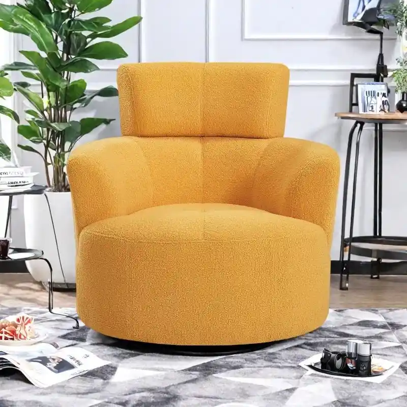 Polyester Barrel Swivel Chair with 360 Rotation, and Adjustable Headrest & Berber Fleece Upholstery - 320lb Capacity