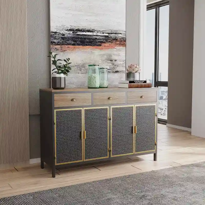 Modern Buffets Sideboard with Top Drawers, Freestanding Sideboard Storage Cabinet