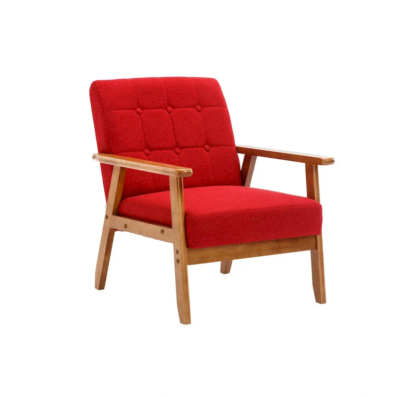 Mid-Century Modern Wooden Upholstered Accent Arm Chair
