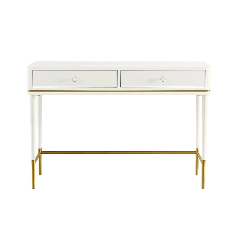 Art Deco Two-Drawer Desk with Gold Inlay – Off White / Black, Single
