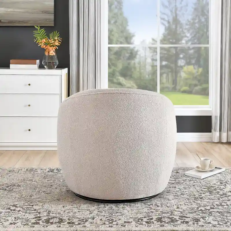 Roundhill Furniture Galleria 360 Swivel Teddy Sherpa Fabric Barrel Chair