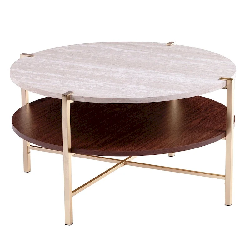 SEI Furniture Aldea Round Faux Marble Coffee Table with Shelf