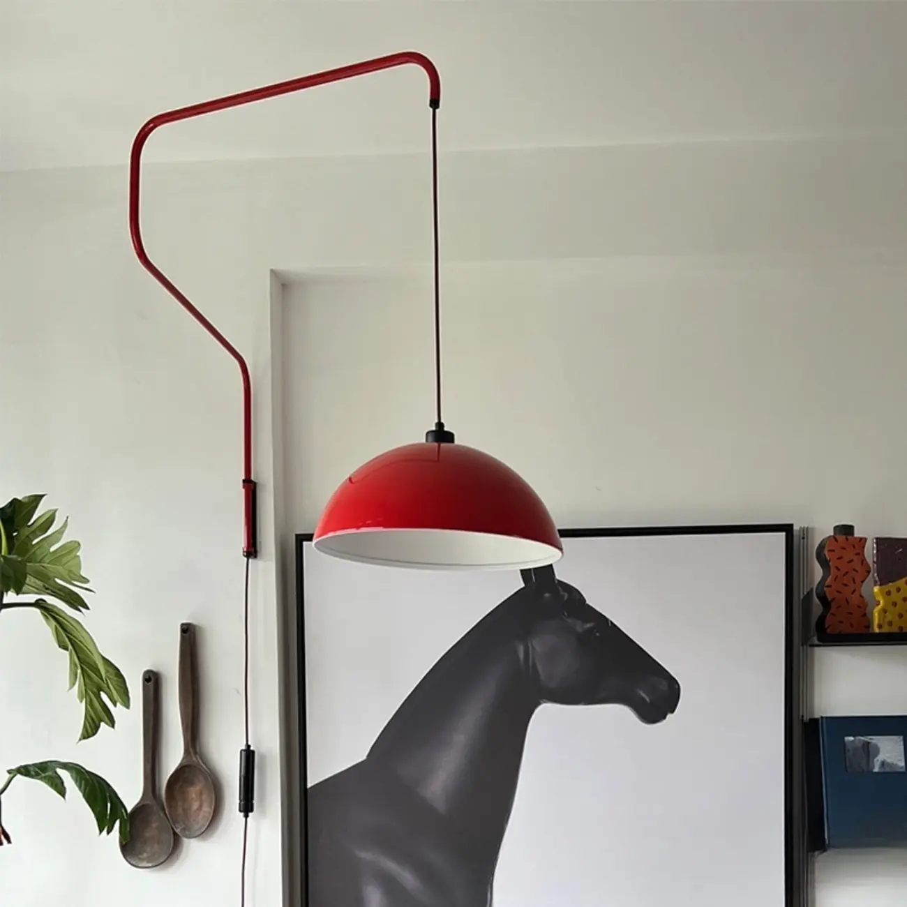 Red and White Plug-In Dome Swing Arm Wall Light